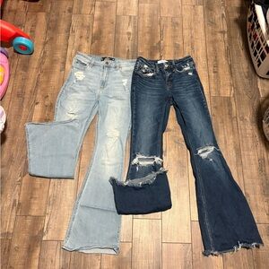 Stylish Women's Distressed Flare Jeans - Light Blue and Dark Blue 2x50$